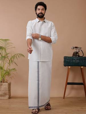 Ramraj men cotton blend dhoti & full sleeves shirt set 1