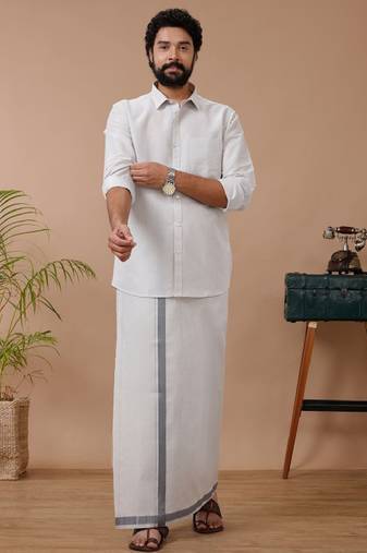 Ramraj men cotton blend dhoti & full sleeves shirt set