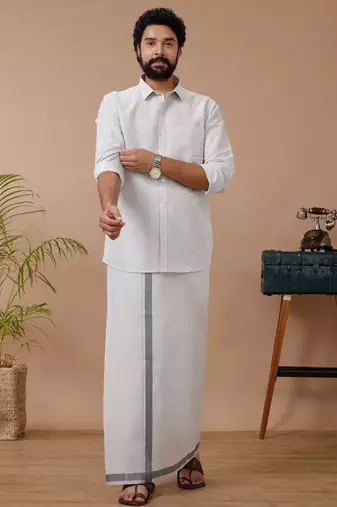 Ramraj men cotton blend dhoti & full sleeves shirt set