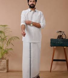 Ramraj men cotton blend dhoti & full sleeves shirt set