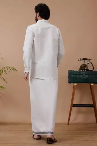 Ramraj men cotton blend dhoti & full sleeves shirt set