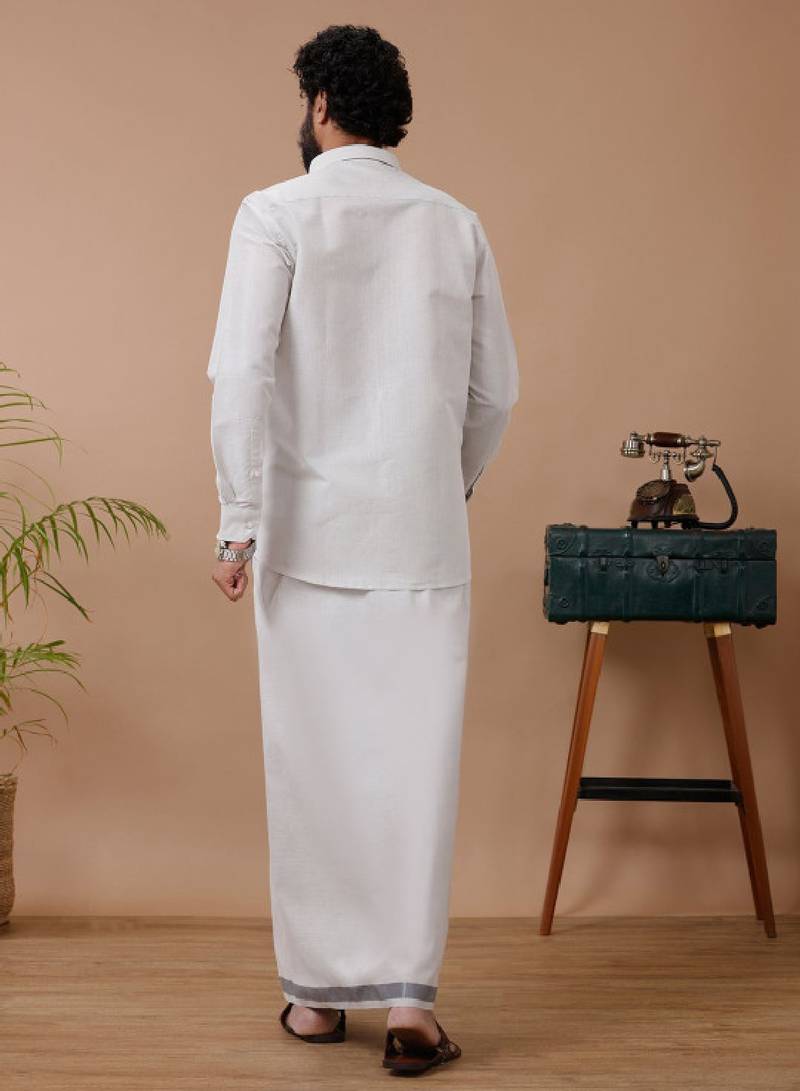 Ramraj men cotton blend dhoti & full sleeves shirt set