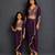 Deep purple embroidered silk draped skirt set