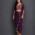Deep purple embroidered silk draped skirt set