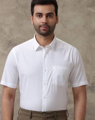 Men classic spread collar solid cotton formal shirt 1