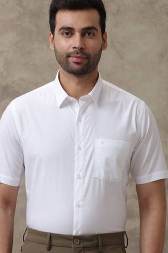 Men classic spread collar solid cotton formal shirt