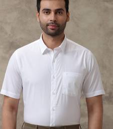 Men classic spread collar solid cotton formal shirt
