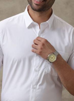 Men classic spread collar solid cotton formal shirt 2