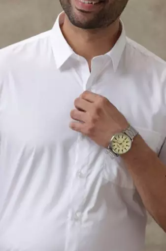 Men classic spread collar solid cotton formal shirt