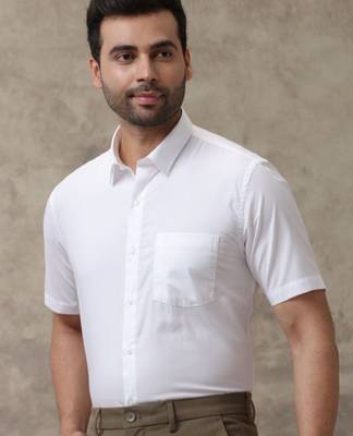 Men classic spread collar solid cotton formal shirt 3