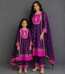 Deep plum purple embroidered silk anarkali set