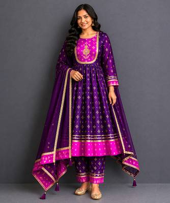 Deep plum purple embroidered silk anarkali set 2