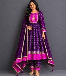 purple pink embroidered silk anarkali set