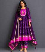 purple pink embroidered silk anarkali set
