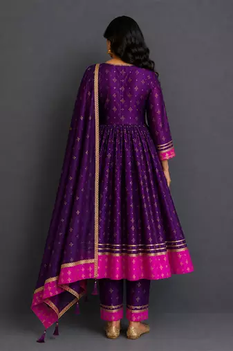 Deep plum purple embroidered silk anarkali set