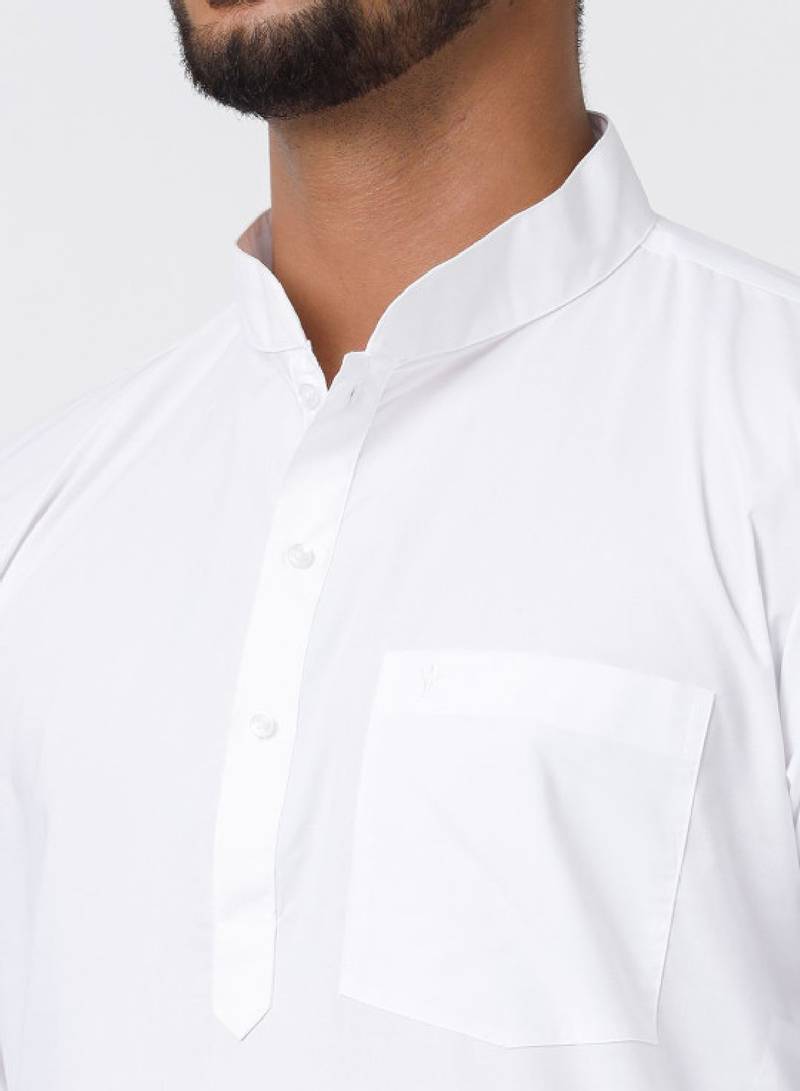 Ramraj cotton men full sleeves white medium kurta with 3/4" inch gold jari dhoti
