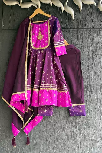 Deep plum purple embroidered silk anarkali set