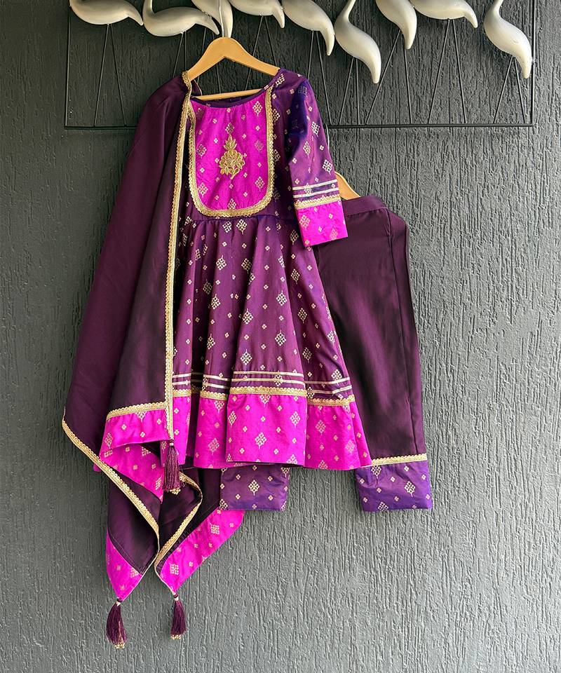 Deep plum purple embroidered silk anarkali set