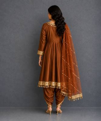 Metallic brown mirror embroidered silk kurta set 4