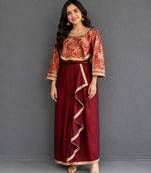 brown brocade draped skirt set
