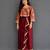 Maroon red brocade draped skirt set