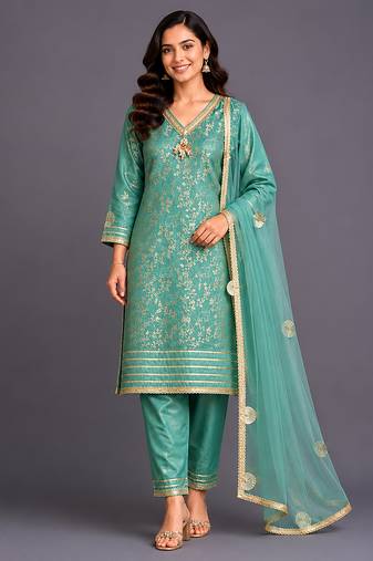 Pastel Green embroidered chanderi kurta set