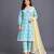 Sky blue printed silk kurta set