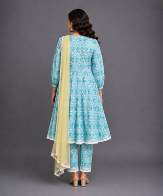 Sky blue printed silk kurta set 4