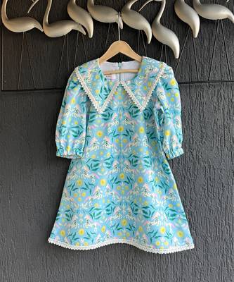 Sky blue printed silk kurta set 5