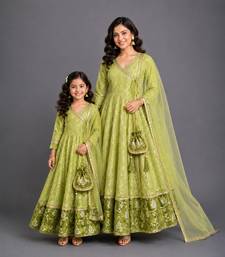 Lime green chanderi anarkali set