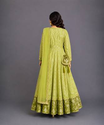 Lime green chanderi anarkali set 2