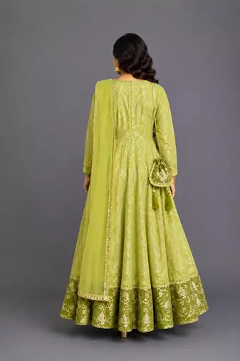 Lime green chanderi anarkali set