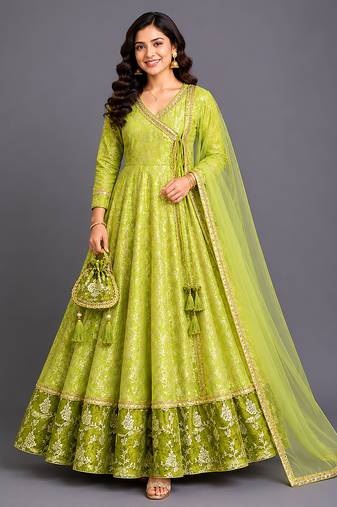 pastel green chanderi anarkali set