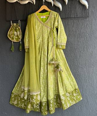Lime green chanderi anarkali set 5
