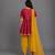 Magenta pink yellow embroidered chanderi kurta set