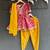 Magenta pink yellow embroidered chanderi kurta set