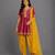 Magenta pink yellow embroidered chanderi kurta set