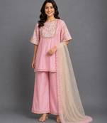 Baby pink embroidered silk kurta-set