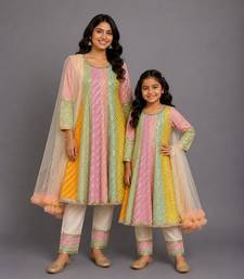 Multicolor cotton silk anarkali kurta set