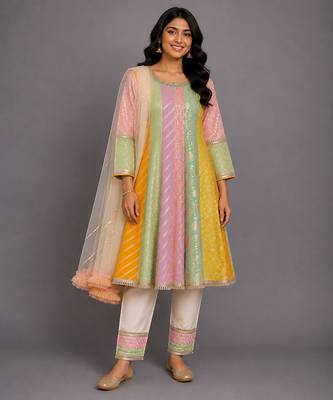 Multicolor cotton silk anarkali kurta set 3