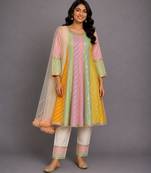 Off White Multicolor cotton silk anarkali kurta set