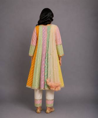 Multicolor cotton silk anarkali kurta set 4