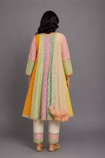 Multicolor cotton silk anarkali kurta set