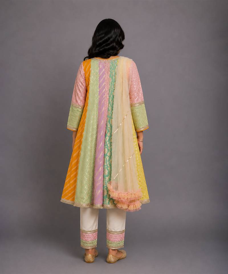 Multicolor cotton silk anarkali kurta set