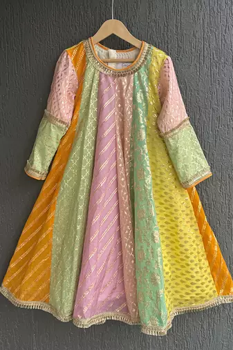 Multicolor cotton silk anarkali kurta set