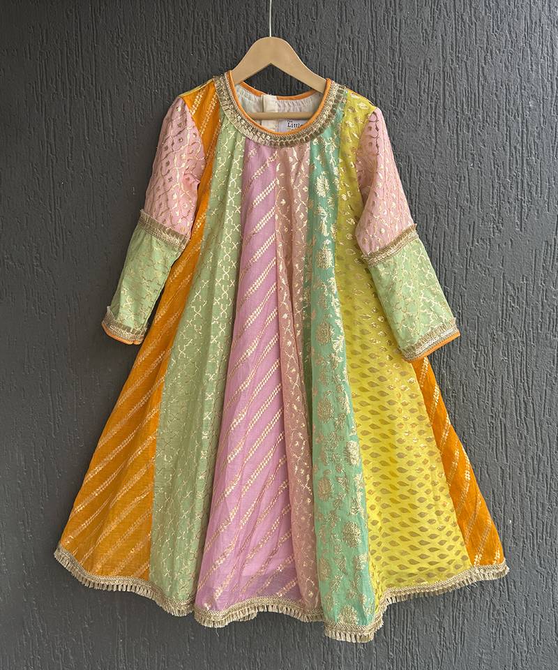 Multicolor cotton silk anarkali kurta set