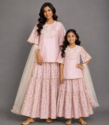 Baby pink embroidered silk sharara skirt set