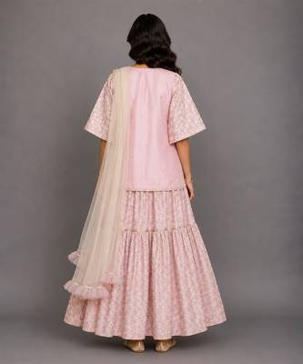 Baby pink embroidered silk sharara skirt set 3