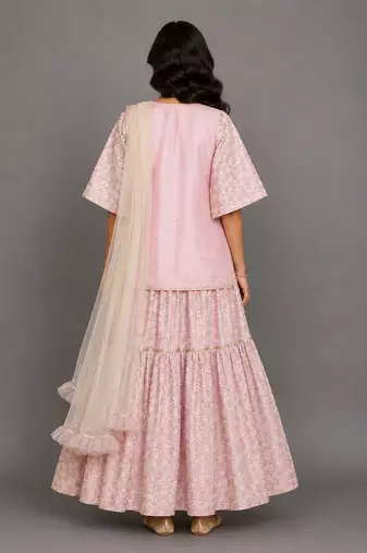 Baby pink embroidered silk sharara skirt set