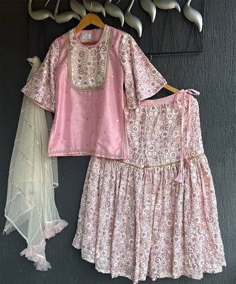 Baby pink embroidered silk sharara skirt set 4